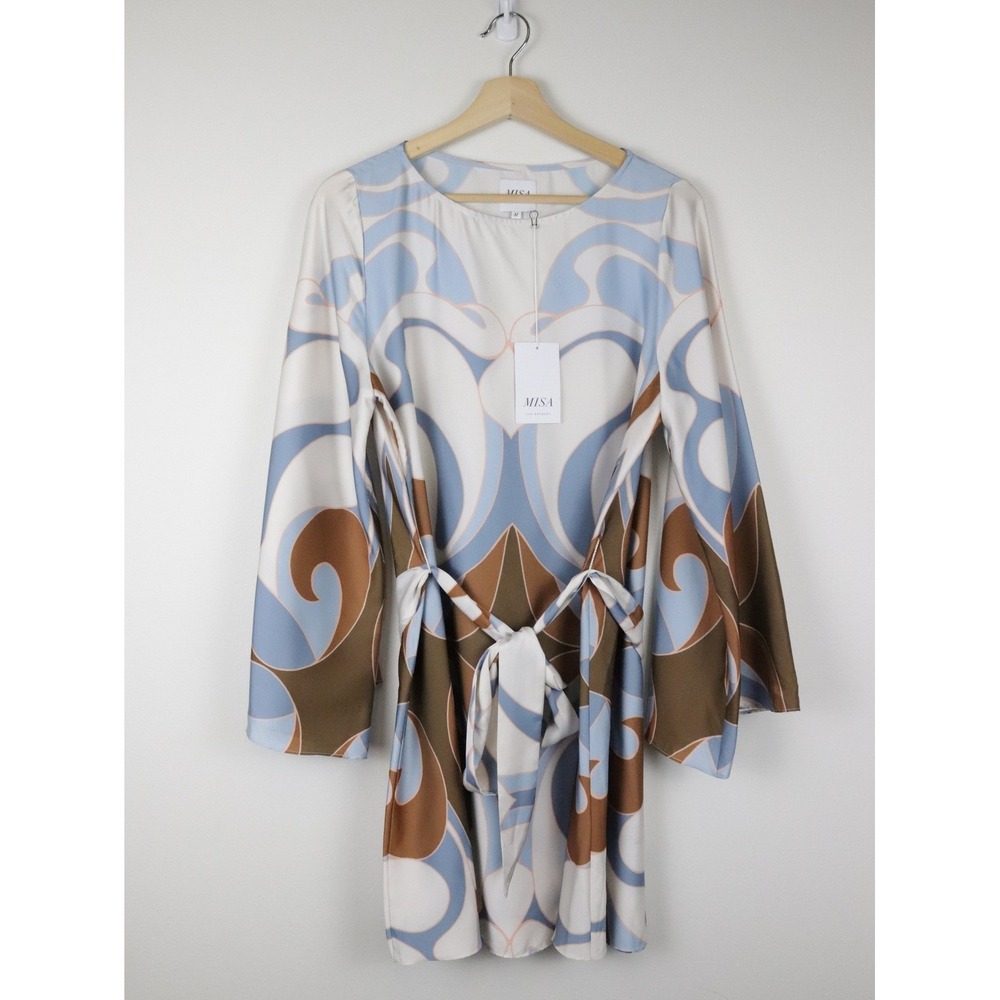NWT MISA Twiggy Dress The Swans All Over Medium Blue Brown Abstract Print Mini - Picture 2 of 10